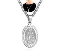 FLYUN Patron Saints Necklace - St. Michael, Virgin Mary, Raphael & 9 More - 316L Stainless Steel 24" Chain - Spiritual Jewelry Gift for Healing, Travel & Faith-Based Protection Hypoallergenic, S