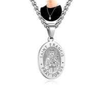 FLYUN Patron Saints Necklace - St. Michael, Virgin Mary, Raphael & 9 More - 316L Stainless Steel 24" Chain - Spiritual Jewelry Gift for Healing, Travel & Faith-Based Protection Hypoallergenic, S