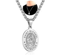 FLYUN Patron Saints Necklace - St. Michael, Virgin Mary, Raphael & 9 More - 316L Stainless Steel 24" Chain - Spiritual Jewelry Gift for Healing, Travel & Faith-Based Protection Hypoallergenic, S