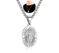 FLYUN Patron Saints Necklace - St. Michael, Virgin Mary, Raphael & 9 More - 316L Stainless Steel 24" Chain - Spiritual Jewelry Gift for Healing, Travel & Faith-Based Protection Hypoallergenic, S