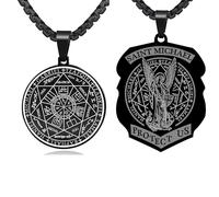 FLYUN Seven Archangels Pendant Necklace For Men Women Protection Amulet Archangel Michael Coin Pendant Necklace Gabriel Uriel Spiritual Stainless Steel Medal Necklace 24 inches, Metal, Cubic Zirconia