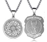 FLYUN Seven Archangels Pendant Necklace For Men Women Protection Amulet Archangel Michael Coin Pendant Necklace Gabriel Uriel Spiritual Stainless Steel Medal Necklace 24 inches, Metal, Cubic Zirconia