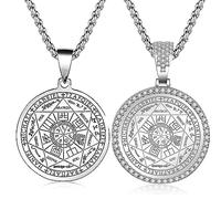 FLYUN Seven Archangels Pendant Necklace For Men Women Protection Amulet Archangel Michael Coin Pendant Necklace Gabriel Uriel Spiritual Stainless Steel Medal Necklace 24 inches, Metal, Cubic Zirconia