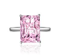 FLYYQMIAO Vintage Fashion Radiant Cut Engagement Rings Simulated Yellow/Purple/Red/White Fake Diamond Sterling Silver Cubic Zirconia Bands Square Design CZ for Wedding Birthstone Open Ring(Pink)
