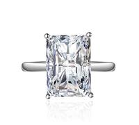 FLYYQMIAO Vintage Fashion Radiant Cut Engagement Rings Simulated Yellow/Purple/Red/White Fake Diamond Sterling Silver Cubic Zirconia Bands Square Design CZ for Wedding Birthstone Open Ring(White)