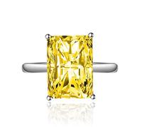 FLYYQMIAO Vintage Fashion Radiant Cut Engagement Rings Simulated Yellow/Purple/Red/White Fake Diamond Sterling Silver Cubic Zirconia Bands Square Design CZ for Wedding Birthstone Open Ring(Yellow)