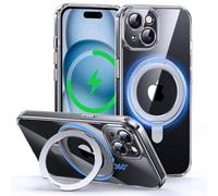 Flyzoo Magnetic Stand Case for iPhone 15 - Compatible with MagSafe, 360° Rotatable Ring Kickstand Holder, Slim Translucent Shockproof Matte Silicone Case Cover, 6.1", Clear