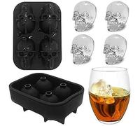 FLZONE 4 Cells 3D Skull Ice Cube Tray Mould, Makes Vivid Skulls, Food Grade Flexible Silicone Ice Cube Very Suitable for Cocktail, Whiskey, Liquor and Other Drink（1 Funnel