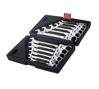 FLZOSPER 12pc. Tightspot Flex-Head Ratcheting Wrench Set，8-19mm Metric CR-V Quick Access Spanner with Portable Toolbox (12PC. Matt Flex Head Wrench)