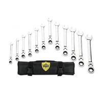 FLZOSPER 12pcs Flexible Ratcheting Combination Wrench Set with Storage Bag | 72-Teeth Flex-Head Spanner Set，Metric Chrome Vanadium Steel Constructed with Roll-up Organizer Pouch