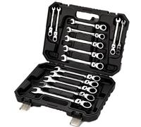 通用 FLZOSPER 14-Piece Flexible Head Ratcheting Wrench Set，Metric Combination Spanner Kit, 6-19mm Chrome Vanadium Steel Ratchet Wrench Set with Portable Suspended Toolbox