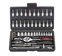 FLZOSPER 46-Piece 1/4-inch Screwdriver Drive Socket & Bit Set Combination with Reversible Ratchet Wrench Tools Kit for Auto Repairing & Household with Storage Case