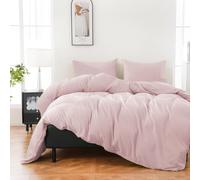 FM 100% Soft Polycotton Duvet Cover Sets Plain Dyed Bedding Breathable Hotel Quality Soft Quilt Cover Single Double King Superking Size Bed Sets with Pillow Cases (Pink, Double)