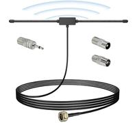 FM DAB Radio Antenna 75 Ohm Dipole with F-Type Plug and Adapter Set, 3m Extension Cable for FM Reception, Compatible with Stereo Systems, Home Cinema and AV Audio Receivers