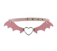 FM FM42 Multicolor PU Simulated Leather Heart Ring with Angel Wings Collar Choker Necklace, Faux Leather, No Gemstone