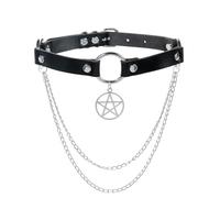 FM FM42 Multicolor PU Simulated Leather O Ring Star Charm Dangle Chain Collar Choker Necklace, Faux Leather, No Gemstone