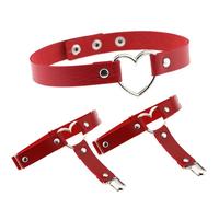 FM FM42 Multicolor PU Simulated Leather Silver-tone Love Heart Ring Collar Choker Necklace and Garter Set, Zinc, No Gemstone