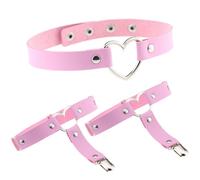 FM FM42 Multicolor PU Simulated Leather Silver-tone Love Heart Ring Collar Choker Necklace and Garter Set, Zinc, No Gemstone