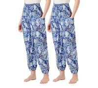 FM London (2-Pack) Yoga Pants for Women|Versatile Hippy Clothes for Women, Suitable for Active and Casual Wear|Harem Pants for Women UK with Attractive Designs|Loose, Light Fitting Genie Pants
