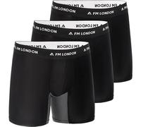 FM London 3-Pack Bamboo Boxers for Men with Anti Chafe Panels - Soft Long Leg Boxers with Contoured Pouch - Moisture Wicking, Tag Free, Breathable Men's Underwear, Black (3-pack), XL