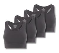 FM London 4pk Racerback Sports Bra (UK, Alpha, XS, S, Regular, Regular, Charcoal)