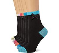 FM London (6-Pack) Socks for Women | Ladies Black Socks with Coloured Heel & Toe Design | Comfort Fit Womens Socks with Bow | Durable, Breathable, Ergonomic