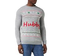FM London Unisex Novelty Christmas Long Sleeve Jumper, (Hubby) Grey, M