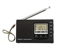 FM/MW/SW Portable Radio Receiver with Loud Speak and Headphone Jack, 12/24H Time Display 9 Band Digital Radio, Backlight, Ascending Alarm, Black
