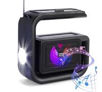 FM Radio Speaker, Solar Bluetooth Speaker with Super Bright Flashlight and FM Radio, Portable Speaker Radio with Sensitive Antenna for Indoor Outdoor Camping (Square big G, with Shoulder Strap)