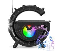 FM Radio Speaker, Solar Bluetooth Speaker with Super Bright Flashlight and FM Radio, Portable Speaker Radio with Sensitive Antenna for Indoor Outdoor Camping (Round big G, with Shoulder Strap)