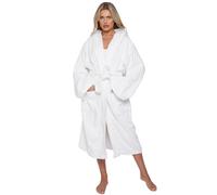 FM Terry Toweling Hooded Bathrobe for Women and Men’s 100% Pure Egyptian Cotton Bath Robes Unisex Changing Dressing Gown Perfect for shower and Spa (L/XL - White)