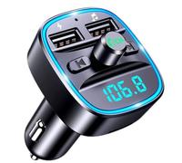 Fm Transmitter Bluetooth 5.0, Wireless Car Radio Adapter with Dual USB Charging Ports, Hands-free Calling & Led Display, MP3 Player Support Tf Card & USB Drive for All Vehicles