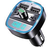 FM Transmitter, Bluetooth Wireless Radio Adapter, Fast Charger for 12V/24V Cigarette Lighter with 2 USB Ports Wireless Music Adapter LED Display Hands-Free Calling Support Tf Card & Usb Flash Drive