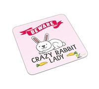 FM084 Beware Crazy Rabbit Lady Novelty Funny Idea Glossy Metal Square Fridge Magnet