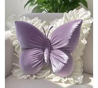 FM2018XSL Butterfly Throw Pillow, Plush Lace Cushion Waist Support High Aesthetics for Women's Home Decoration/Car Interior/Birthday Gift/Bedroom/Bedside(Purple)