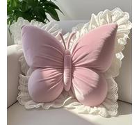 FM2018XSL Butterfly Throw Pillow, Plush Lace Cushion Waist Support High Aesthetics for Women's Home Decoration/Car Interior/Birthday Gift/Bedroom/Bedside(Pink)