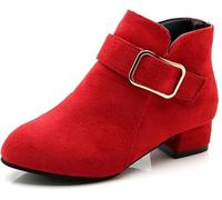 FM2018XSL Girls' Fashion Boots, Children's Ankle Boots, Low Heel Suede Short Boots, Winter Warmth, Snow Boots, Anti Slip Outdoor Shoes,red,UK13