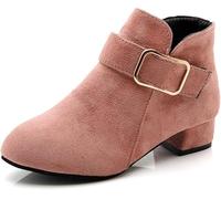 FM2018XSL Girls' Fashion Boots, Children's Ankle Boots, Low Heel Suede Short Boots, Winter Warmth, Snow Boots, Anti Slip Outdoor Shoes,pink,UK1