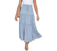 FM2018XSL Long Skirt for Women high Waist Elastic Bohemian Summer Chic and Elegant Blue