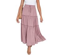 FM2018XSL Long Skirt for Women high Waist Elastic Bohemian Summer Chic and Elegant Pink