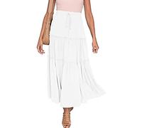 FM2018XSL Long Skirt for Women high Waist Elastic Bohemian Summer Chic and Elegant White