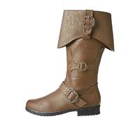 FM2018XSL Pirate Boots Men Medieval Renaissance Boots Halloween Costume Caribbean Leather Long Shoes Women Riding Cosplay