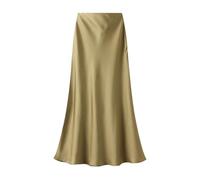 FM2018XSL Women’s Satin Silk Midi Skirt Fishtail Mermaid High Waist Long Skirts Yellow