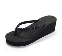 FM2018XSL Women's Flip Flop Sandals Waterproof and Shiny Flip Flop With High Heels and Shiny Sequins, Non-slip and Comfortable Flip Flop,M,Nero