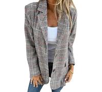 FM2018XSL Women's Tweed Blazers Business Casual Long Sleeve Double Breasted Jackets Open Front Work Suits Plus Size S-5XL Red