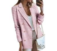FM2018XSL Women's Tweed Jackets, Open Front Plaid Tweed Suit Jacket, Casual Long Sleeve Office Jacket Blazer with Pockets Elegant Coat