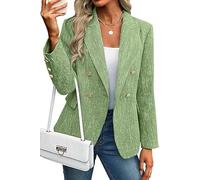 FM2018XSL Women's Tweed Jackets, Open Front Plaid Tweed Suit Jacket Casual Long Sleeve Office Jacket Blazer with Pockets Elegant Coat Green