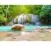 Fmarui 10x8ft Natural Scenery Backdrop Garden Waterfall River Rainforest Green Forest Trees Mountain Rocks Photo Background Home Wall Party Decorations Photoshoot Banner Props