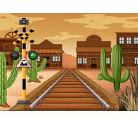 Fmarui 10x8ft Western Town Backdrop Train Track Railroad Desert Cactus Photography Background Wild West Western Cowboy Cowgirl Baby Shower Birthday Party Decoration Baby Kids Photo Booth Props