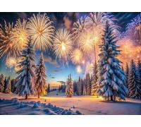 Fmarui 10x8ft Winter Backdrop, Festive Fireworks Snowy Mountain Wonderland Landscape for Christmas, New Year's Eve Party Decorations Photo Booth Props
